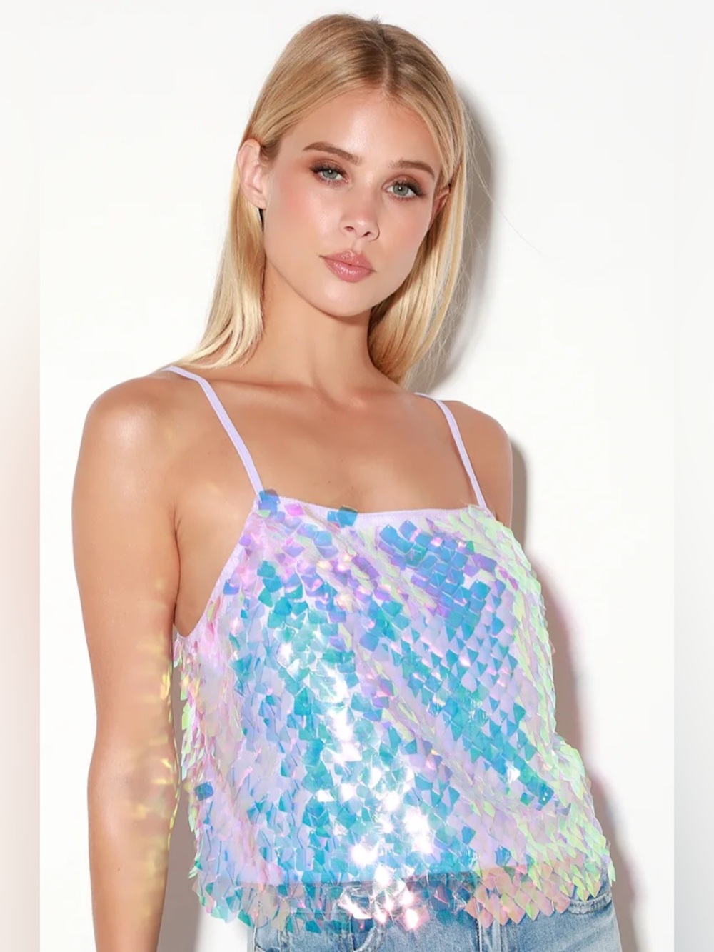 Lulu's Iridescent Lavender Sequin Spaghetti-Strap Tank NWT